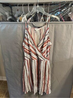 Maeve Striped Wrap-Front Sundress in Rust, Navy & White